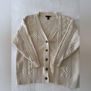 Forever 21 Ivory Cable Knit Button-Up Cardigan